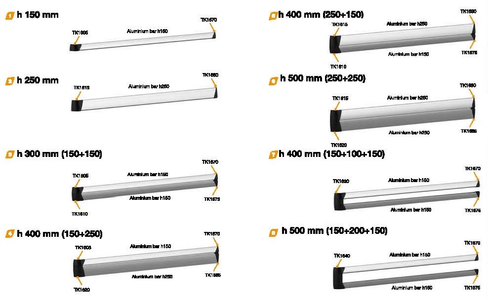 Taklerのアルミサイドバンパー組み合わせ一覧